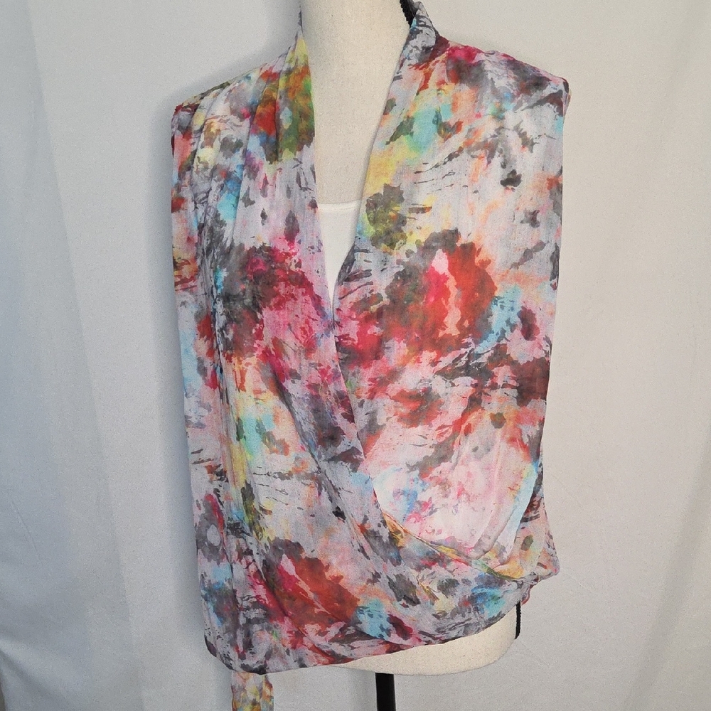 Karen Kane Women XL Abstract Watercolor Wrap Top Sleeveless Side Tie Blouse